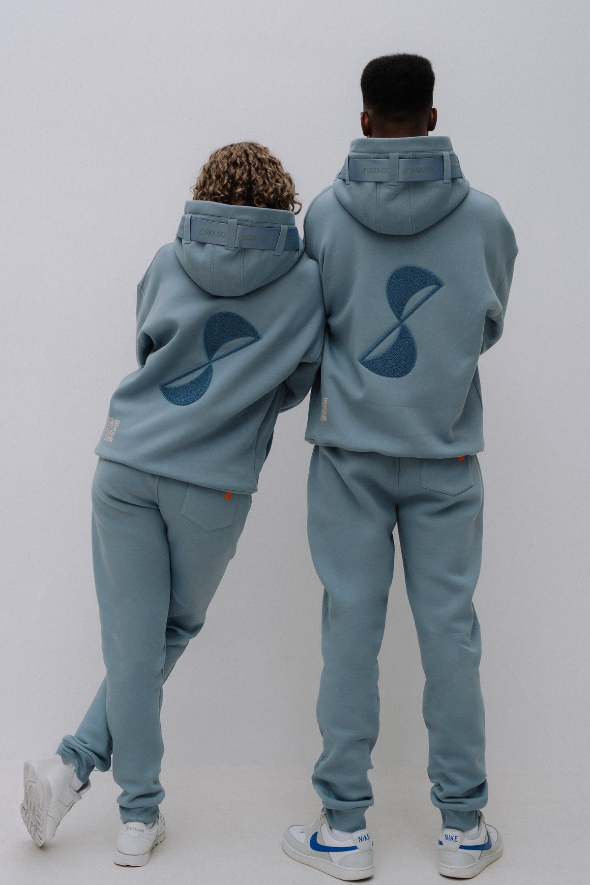 Oversize Hoodie Denim Blau mit großem Rückenprint SEIDUSO Partnerlook